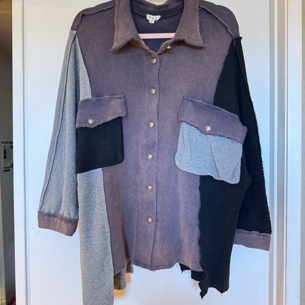 Pol Oversized Patchwork Button-Up Shirt With A Gr… - image 1